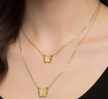 Double Layer Butterfly Station Necklace